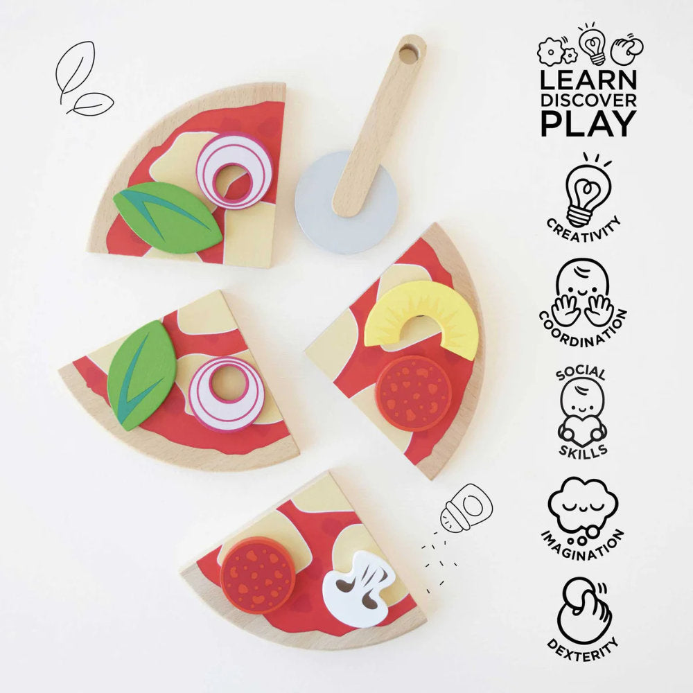 Le Toy Van – Wooden Pizza & Toppings with Slice Cutter – 13pcs