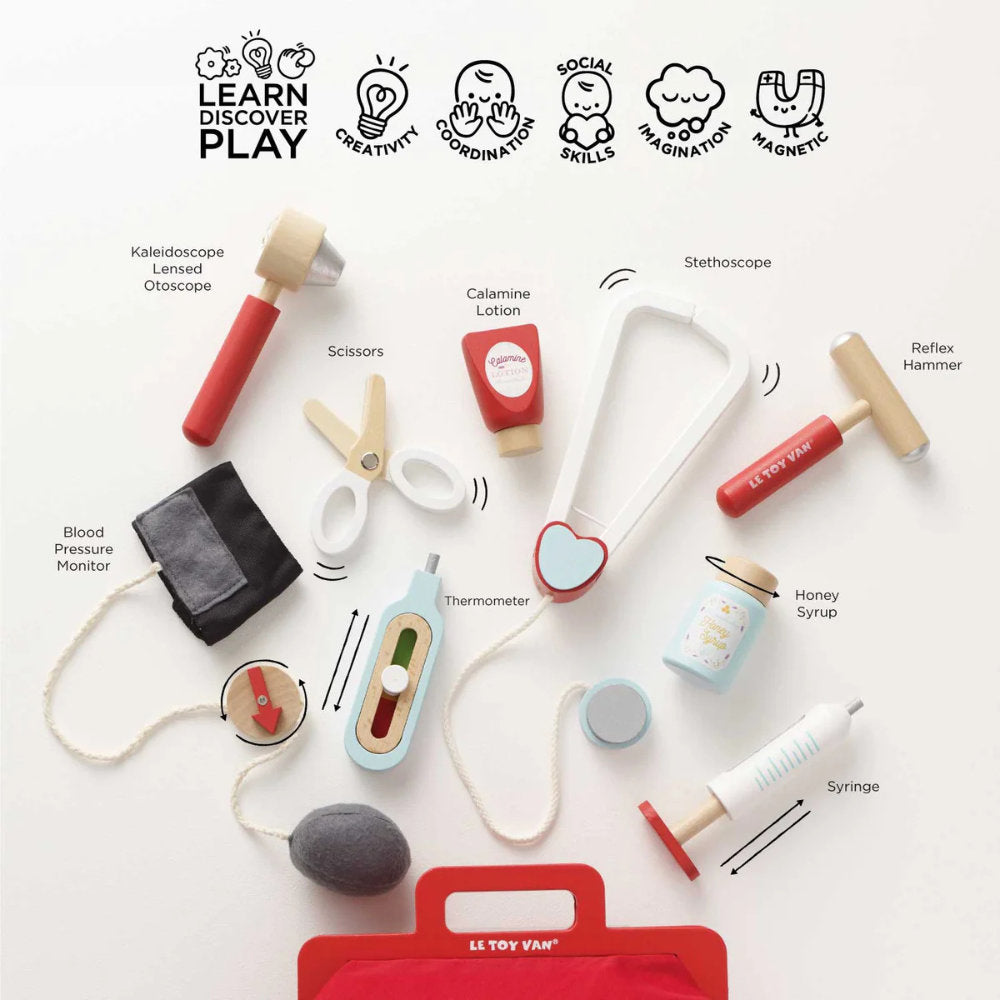 Le Toy Van – Pretend & Play – Wooden Vintage Doctor Roleplay Kit – 10pcs