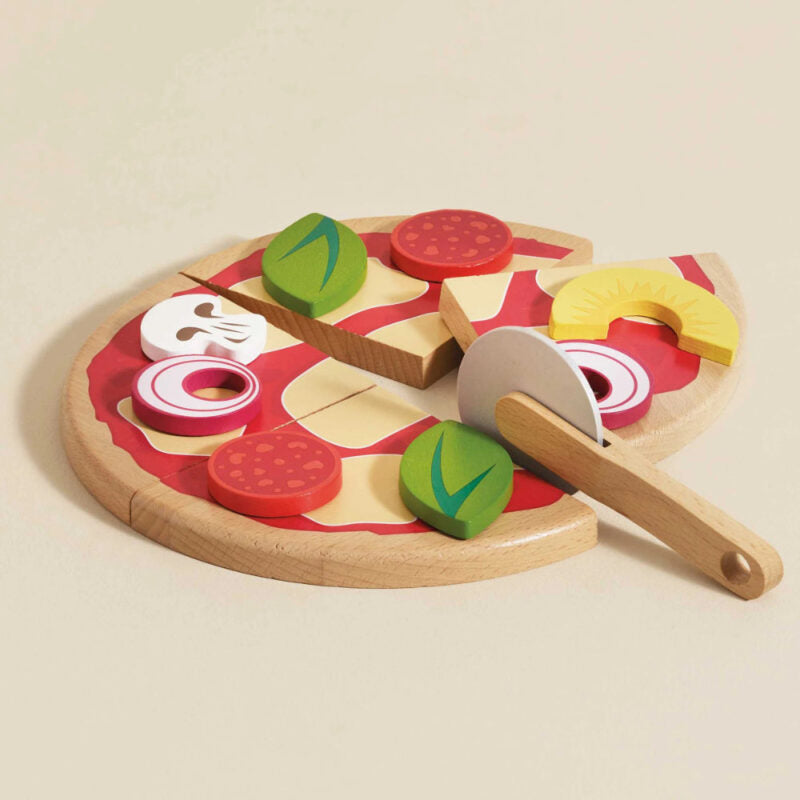 Le Toy Van – Wooden Pizza & Toppings with Slice Cutter – 13pcs