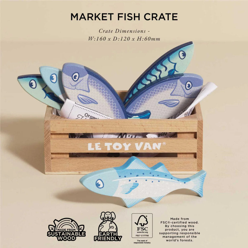 Le Toy Van – Wooden Fish Food Crate – 8pcs