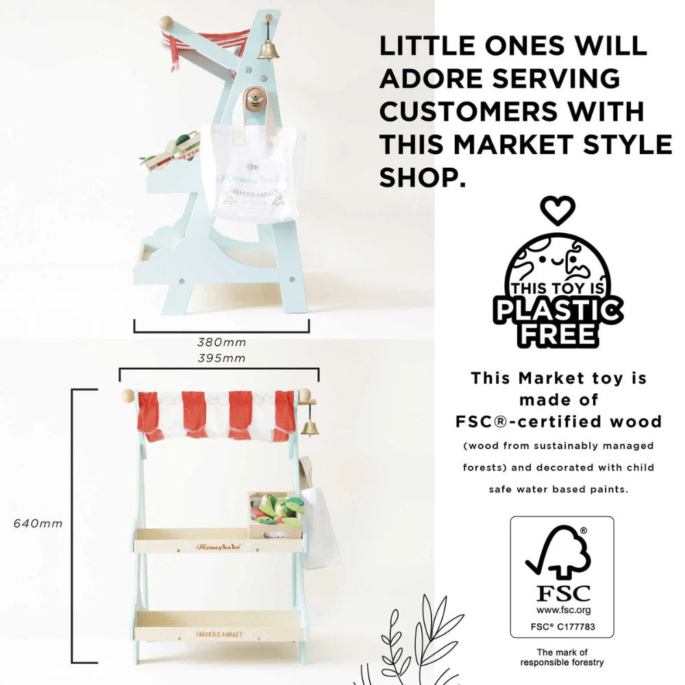 Le Toy Van – Wooden Market Stall & Fruit Play Food Crate – 3pcs