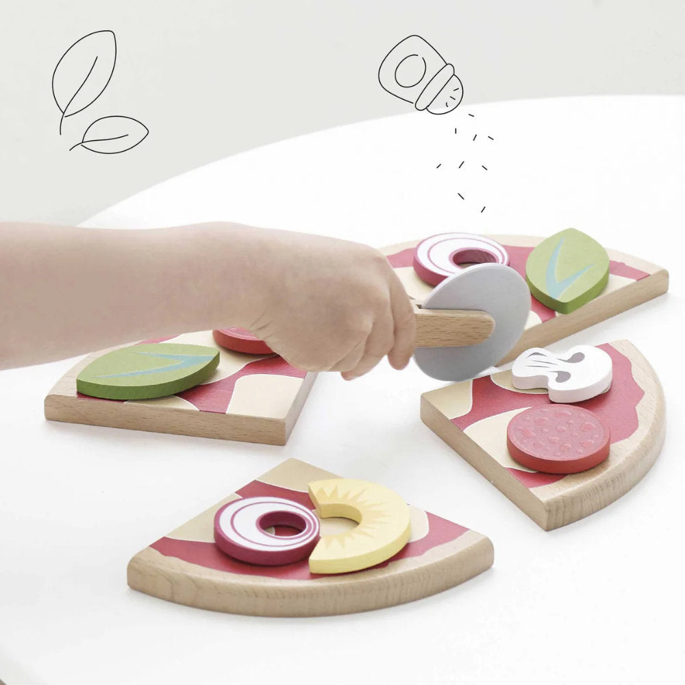 Le Toy Van – Wooden Pizza & Toppings with Slice Cutter – 13pcs