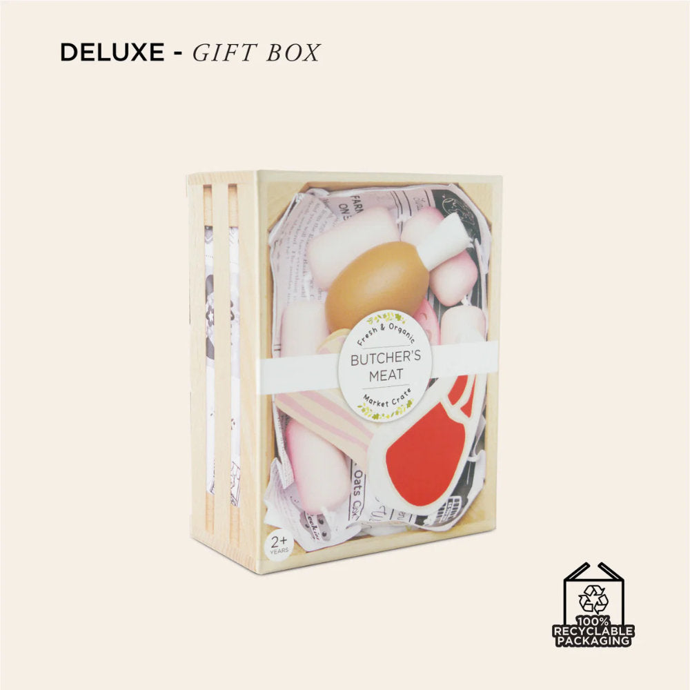 Le Toy Van – Wooden Butchers Meat Food Crate – 7pcs