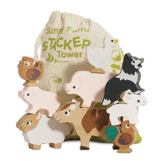 Le Toy Van – Wooden Farmyard Stacking Animals & Bag – 10pcs