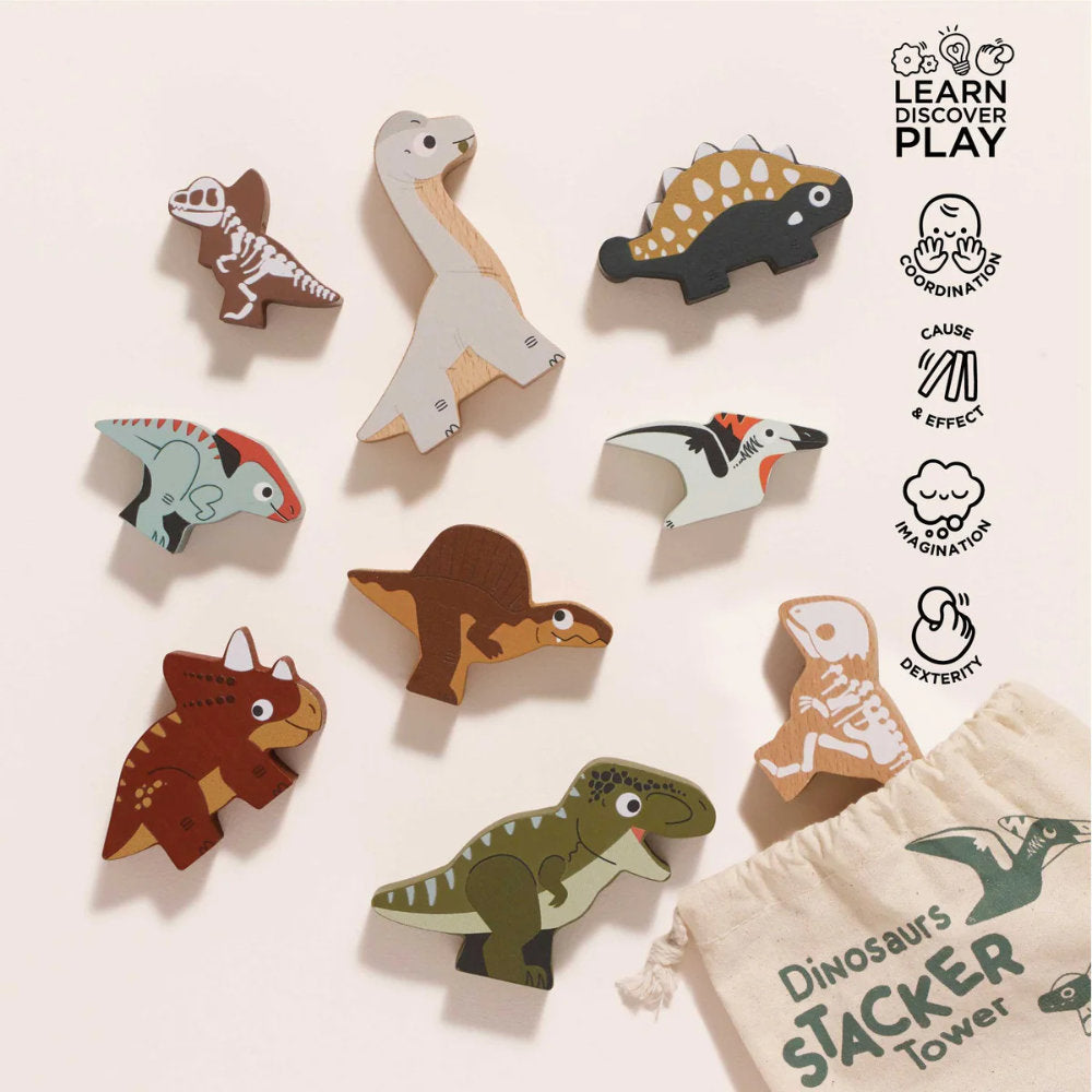 Le Toy Van – Wooden Jurassic Stacking Dinosaurs & Bag – 10pcs