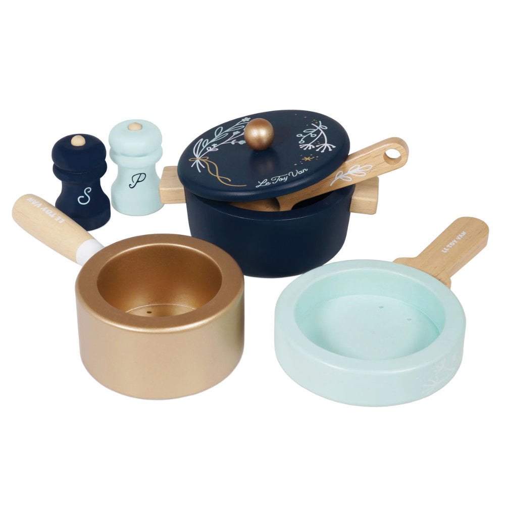 Le Toy Van – Wooden Pots & Pans Kitchen Accessories – 7pcs