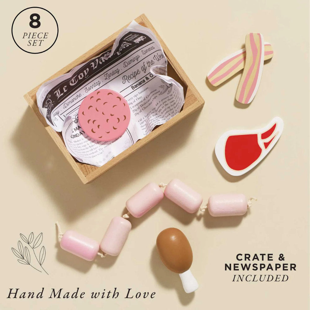 Le Toy Van – Wooden Butchers Meat Food Crate – 7pcs