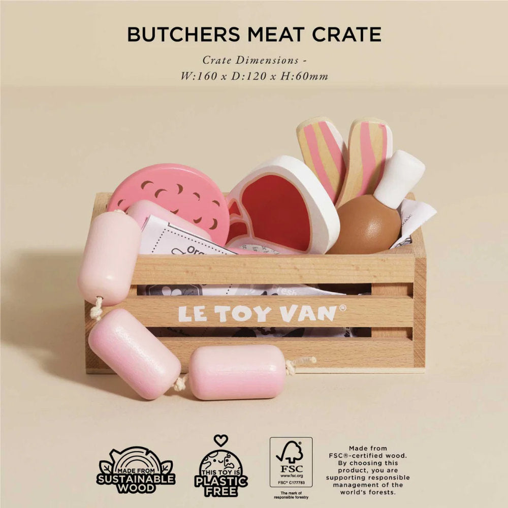 Le Toy Van – Wooden Butchers Meat Food Crate – 7pcs