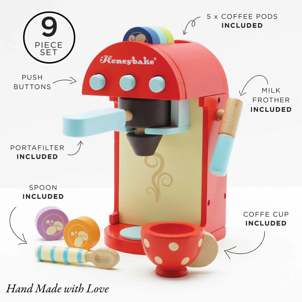 Le Toy Van – Wooden Toy Coffee Machine & Pods – 9pcs